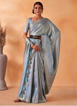 Elegant Powder Blue Silk Saree