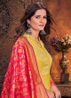 Yellow Art Silk Salwar Kameez with Pink Dupatta