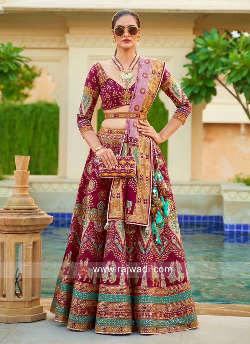 Magenta color lehenga on sale choli