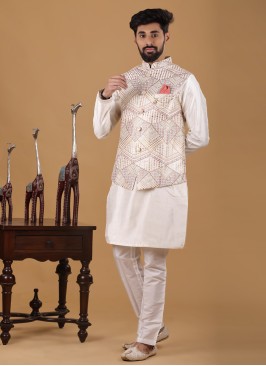 Embroiderd Nehru Jacket Suit In Art Silk