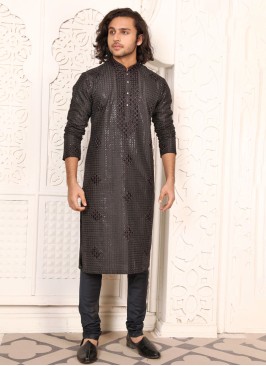 Embroidered Black Wedding Wear Kurta Pajama