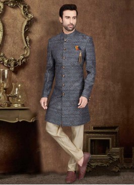 Embroidered Grey Indo-Western For Wedding