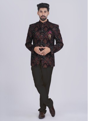 Embroidered Imported Black Jodhpuri Suit