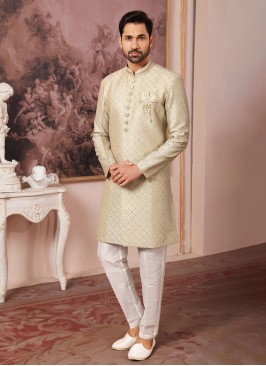 Embroidered Indowestern Set In Light Pista Green Color