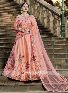 Peach Thread Embroidered Lehenga Choli