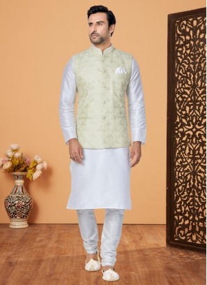 Embroidered Light Pista Green Nehru Kurta Set