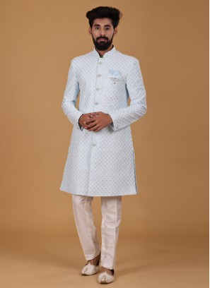 Embroidered Mens Indowestern Set For Wedding