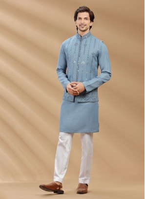 Embroidered Nehru Jacket Set For Wedding