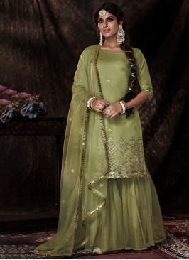 Embroidered Pista Green Soft Net Dress Material For Women