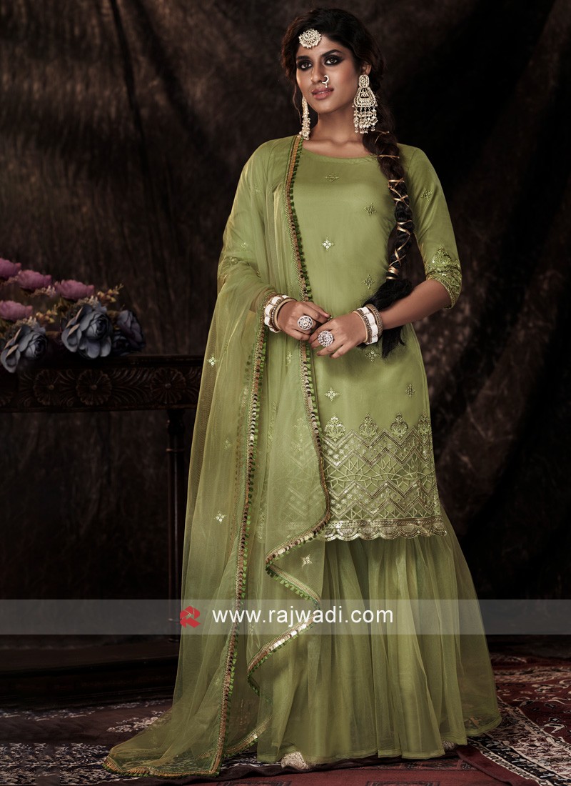 Pista Green Semi Chanderi Dress – Shopzters