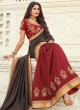 Embroidered Silk Designer Half N Half Saree in Grey and Maroon