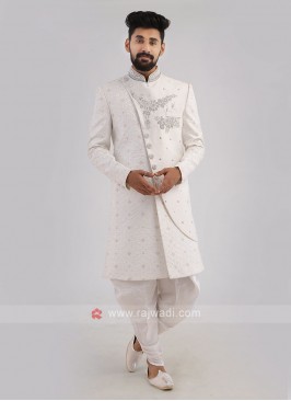 Embroidered Silk White Indo-Western