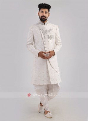 Embroidered Silk White Indo-Western