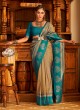 Khakhi And Teal Blue Zari Woven Silk Saree