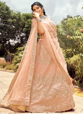 Enchanting Resham Peach Organza Lehenga Choli