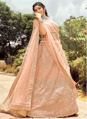 Enchanting Resham Peach Organza Lehenga Choli