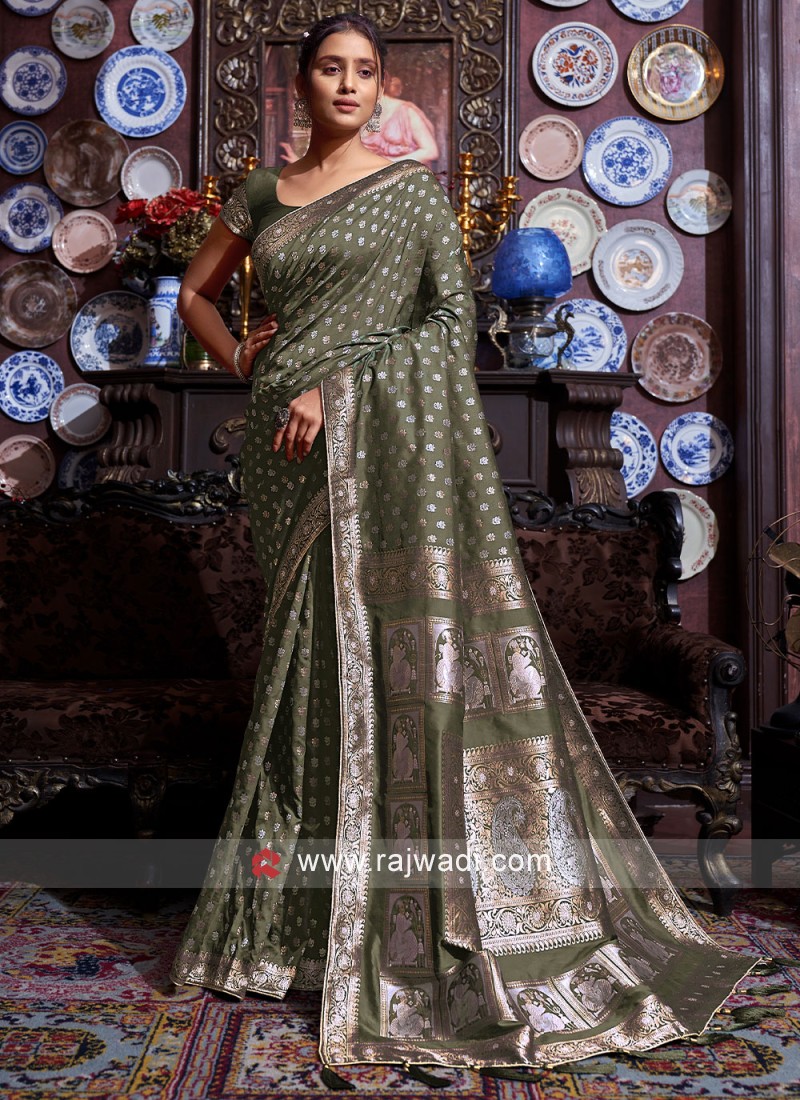 Mehndi Green Silk Saree | Leemboodi