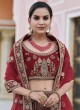 Maroon Embroidered Velvet Lehenga Choli