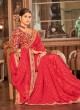 Elegant Red Bandhani Printed Sequins Organza Saree