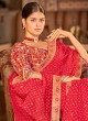 Elegant Red Bandhani Printed Sequins Organza Saree