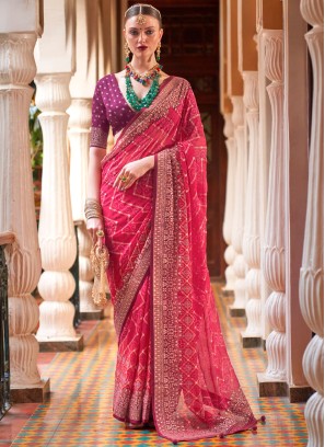 Buy vkaran Women's Wine Georgette Plain Saree With Blouse Online