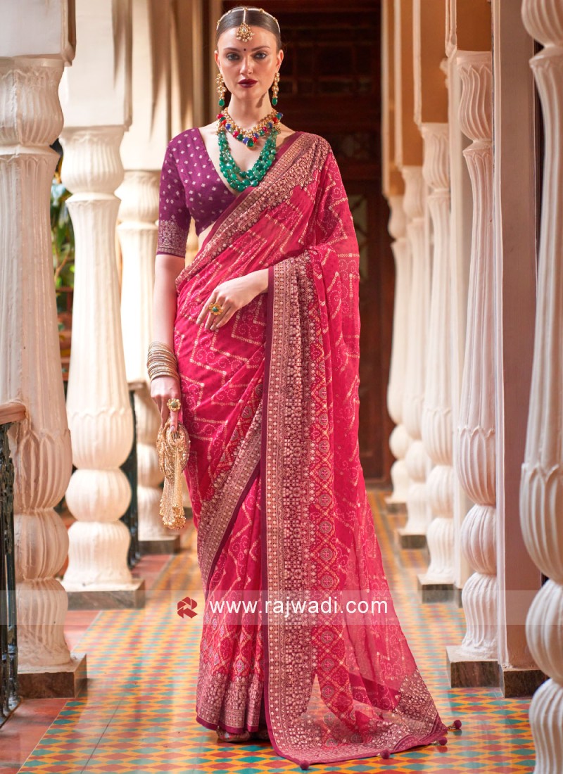 Pink Resham Embroidered Saree In Georgette 4623SR15