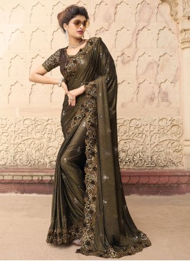 Brown Lycra Stone Embellished Designer Saree