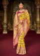 Designer Yellow and Pink Embroidered Silk Saree