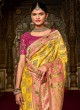 Designer Yellow and Pink Embroidered Silk Saree