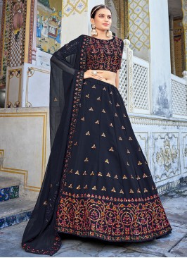 Navy Blue Sequins A Line Lehenga Choli