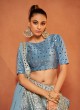 Shaded Aqua Blue A Line Velvet Lehenga Choli