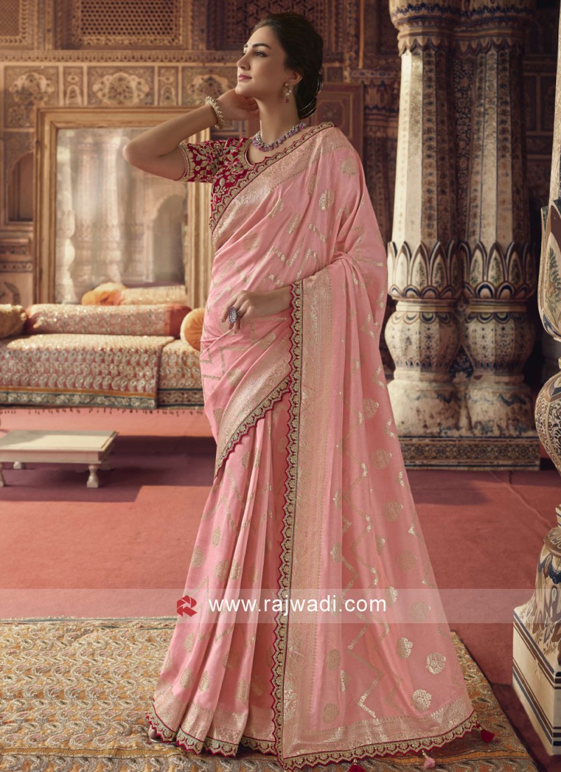 Bride in Baby Pink Rich Silk Saree | Saree, Bridal saree, Saree blouse  patterns