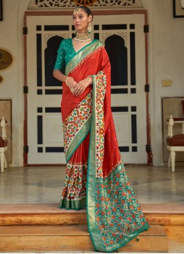 Red Patola Printed Silk Designer Saree