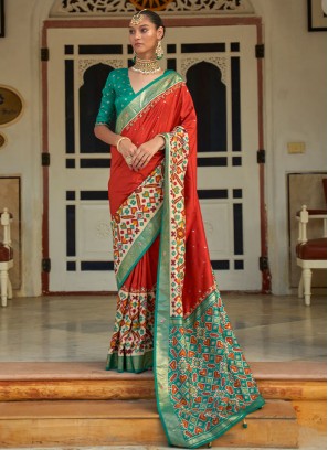 Red Patola Printed Silk Designer Saree