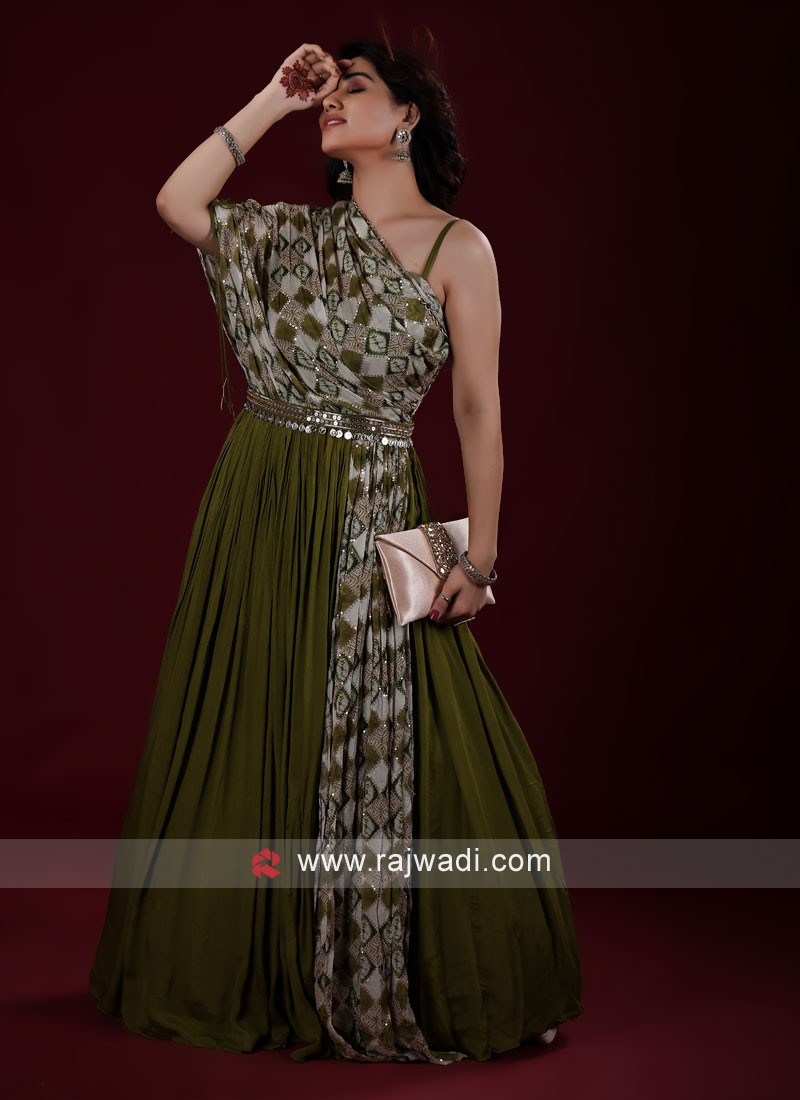 ethnic designer mehendi green gown for any function 38623