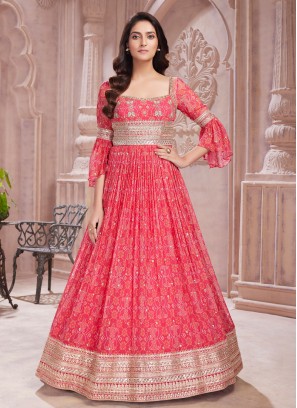 Onion Pink Embroidered Designer Gown