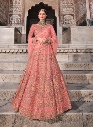 Ethnic Thread Peach Net Lehenga Choli