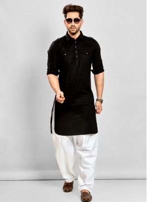 Ethnic Wear Black And White Pathani Suit