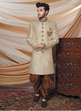 Ethnic Wear Groom Indowestern In Golden Cream Color