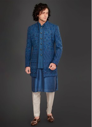 Ethnic Wear Jacket Style Indowestern In Blue Color