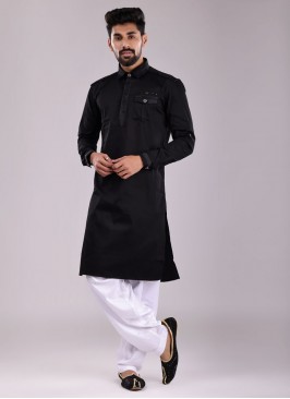 Ethnic Wear Pathani Suit In Black Color