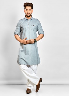 Ethnic Wear Pathani Suit In Grey Color