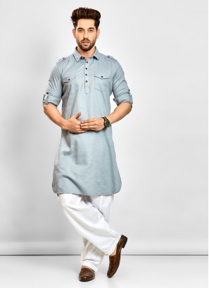 Ethnic Wear Pathani Suit In Grey Color