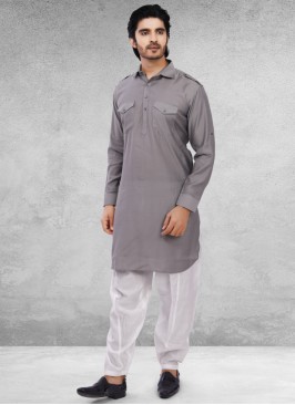 Ethnic Wear Pathani Suit In Grey Color