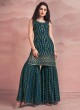 Teal Blue Festive Georgette Sequins Embroidered Sharara Suit