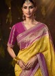 Gorgeous Yellow and Purple Bandhej Silk Saree