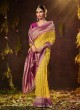 Gorgeous Yellow and Purple Bandhej Silk Saree