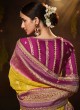 Gorgeous Yellow and Purple Bandhej Silk Saree