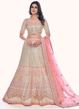 Off White and Peach Sequins Designer Lehenga Choli