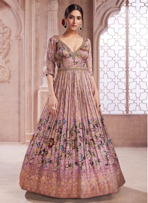 Beautiful Onion Pink Floral Designer Gown